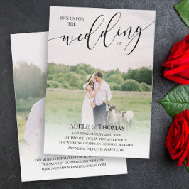 Gå med oss Calligraphy Photo Dubbla Sided Bröllop Inbjudningar