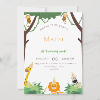 Gå med oss en Vild Äventyr - första födelsedag Inbjudningar