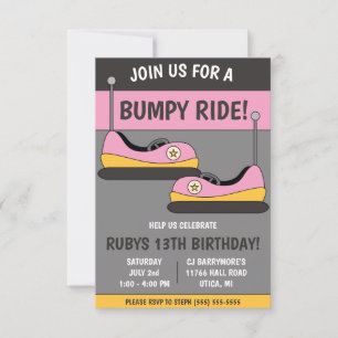 Gå med oss för en Bumpy Ride! Bumper Cars Birthday Inbjudningar