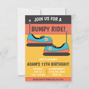 Gå med oss för en Bumpy Ride! Bumper Cars Birthday Inbjudningar