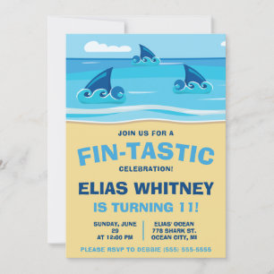 Gå med oss för en Fin-Tastic Time! Shark Birthday Inbjudningar
