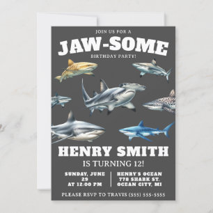 Gå med oss för en Jaw-some Party! Shark Birthday Inbjudningar