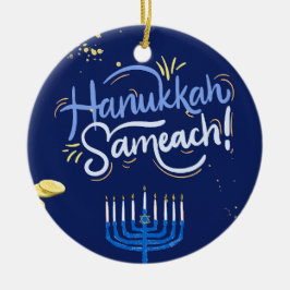 Gå med oss för ett Joyous Hanukkah Firande!" Julgransprydnad Keramik