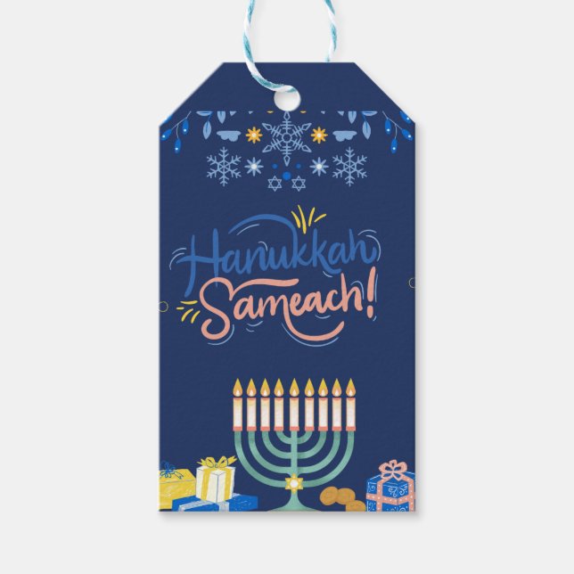 Gå med oss för ett Joyous Hanukkah Firande!" Presentetikett (Framsidan)