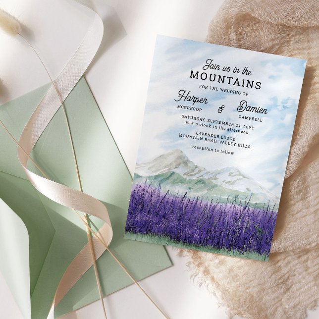 Gå med oss i Bröllop i bergen Scenia Lavender Inbjudningar (Join us in the Mountains Wedding Invitation from my Mountain Lavender Wedding Collection
)
