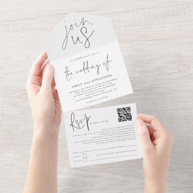 Gå med oss Modern skrift Typografisk svart vit (Avrivbar del)