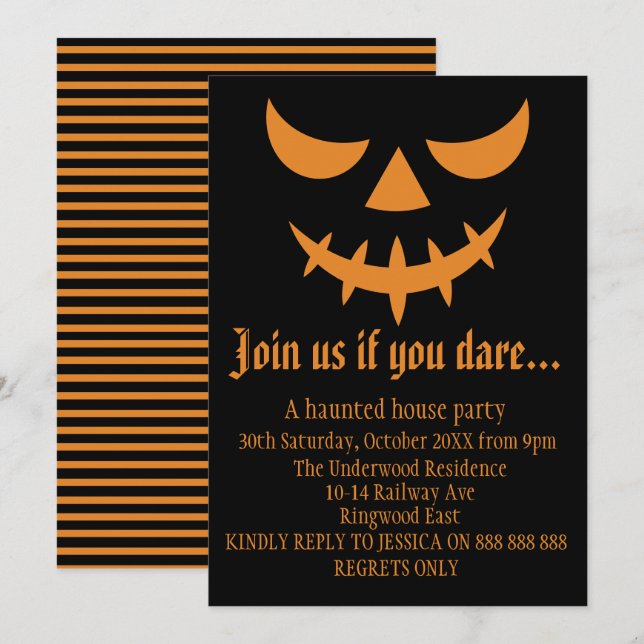 GÅ MED OSS OM DU DARE HALLOWEEN FEST INBJUDNINGAR (Fram/baksida)