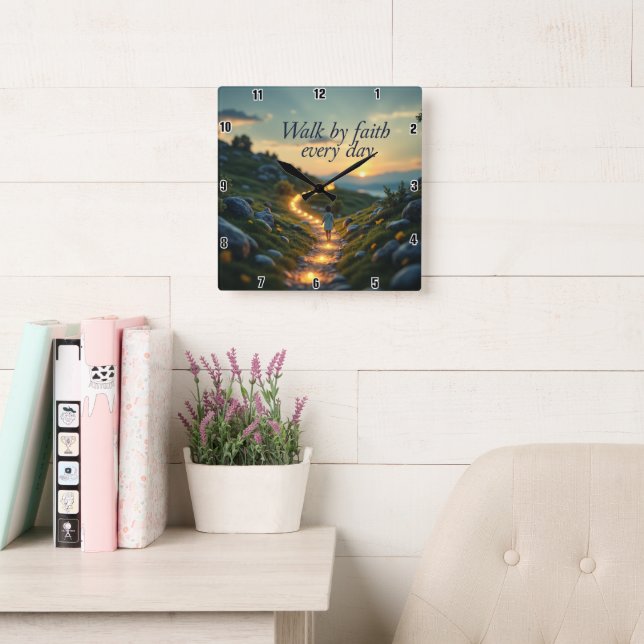 Gå med tro varje dag fyrkantig klocka (Läsesal)