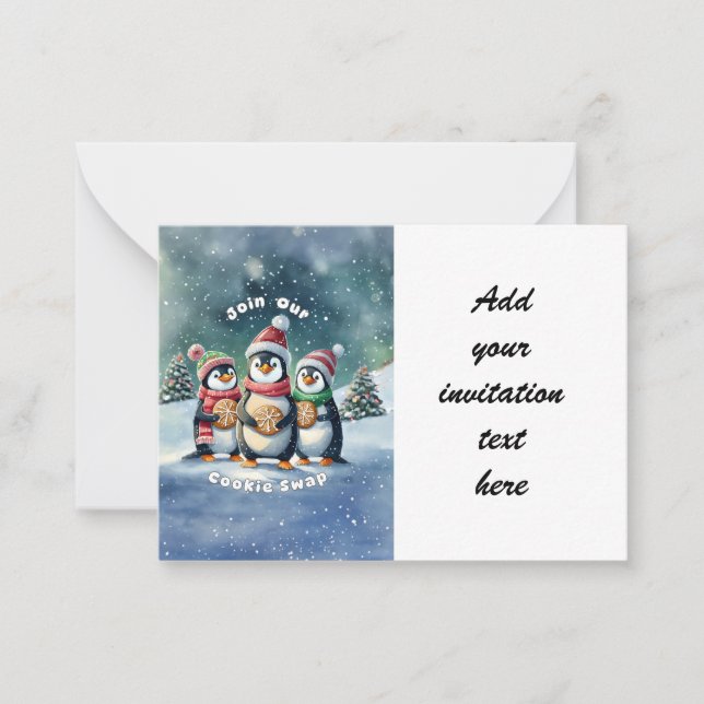 Gå med vår cookie-växling - Penguin-inbjudan Anteckningskort (Framsida)