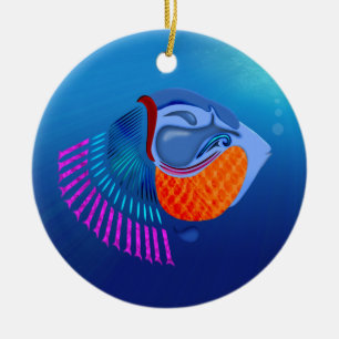 Gå och fiska julgransprydnad keramik