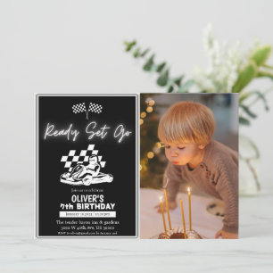 Gå och karting, tävla bilpojke, fotofödelsedag inbjudningar