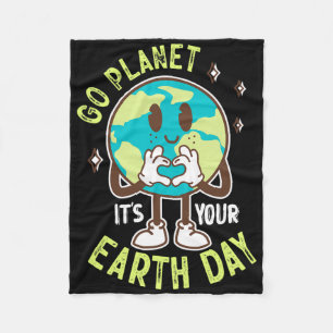Gå och planeten på din jorddag Cute Kawaii Earth B Fleecefilt