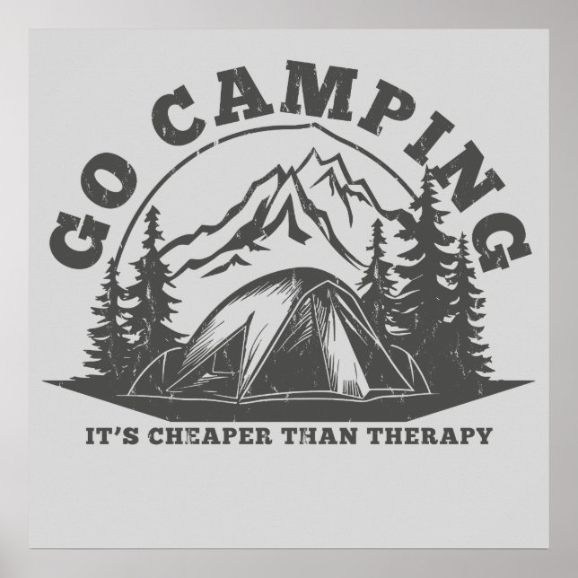 Gå på camping Billigare än terapi Roligt citat Poster (Framsidan)