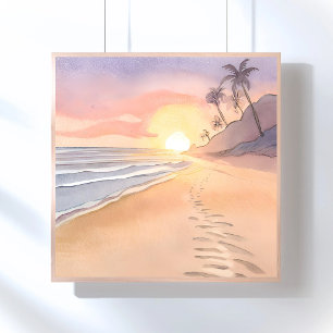 Gå på stranden Hav Akvarell Poster