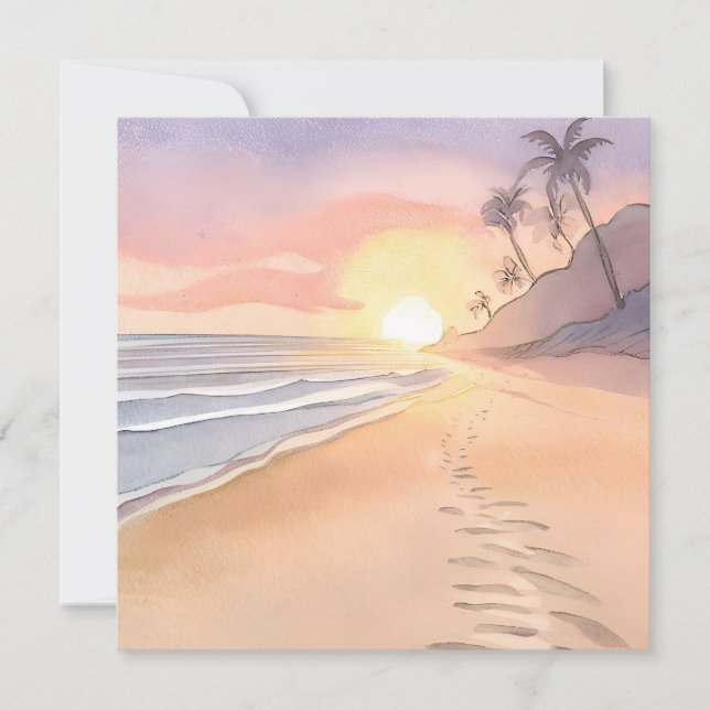 Gå på stranden | Hav Aquarell Platt Kort (Framsida)