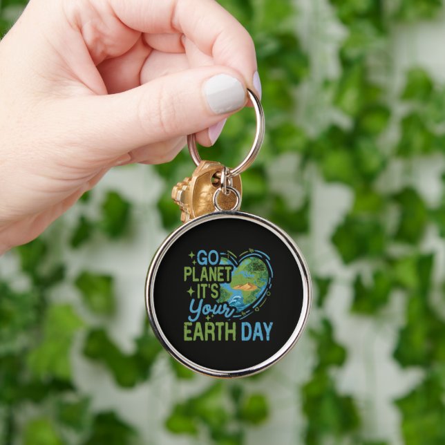 Gå Planet Det Är Din Jordens Dag Rund Silverfärgad Nyckelring (Hand)