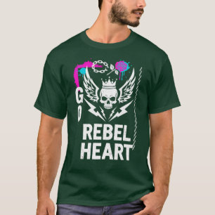 Gå Rebellhjärta Skalle Vingar Punk Gatukonst T Shirt