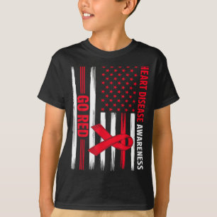 Gå Rött Hjärt Sjukdom Amerikansk Flagga Hjärt Sjuk T Shirt
