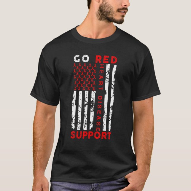 Gå Rött Hjärtsjukdom Medvetenhet Stöd Squad Ameri T Shirt (Framsida)