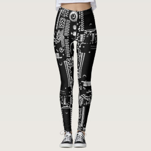Gå runt svartvita 2 all över damasker leggings