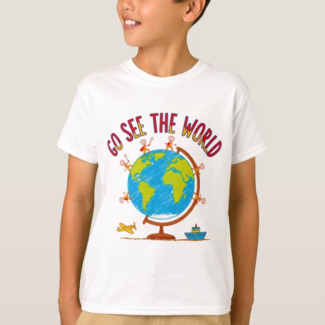 Gå Se Världen Barn Resa Teckning T Shirt (Framsida)