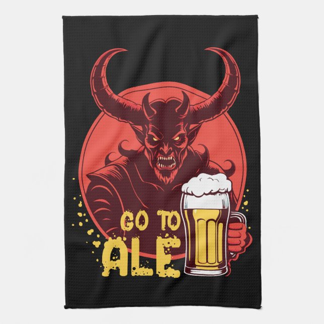 Gå till Ale - Satan Drinking Beer Kökshandduk (Vertikal)