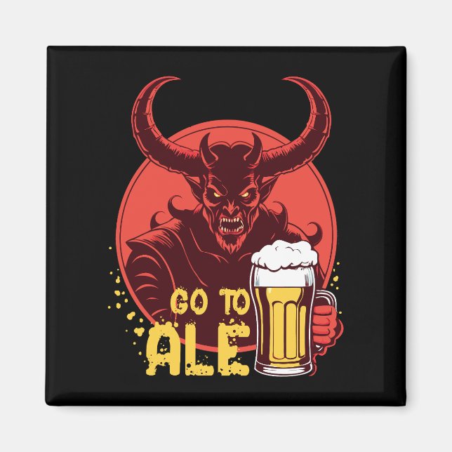 Gå till Ale - Satan Drinking Beer Magnet (Framsidan)