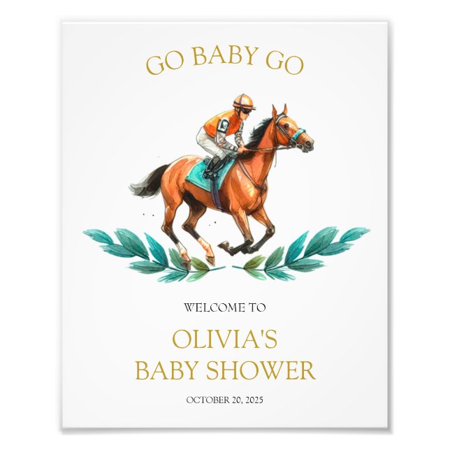 Gå till Baby Go, välkomstskylt för horse-babydusch Fototryck (Framsidan)
