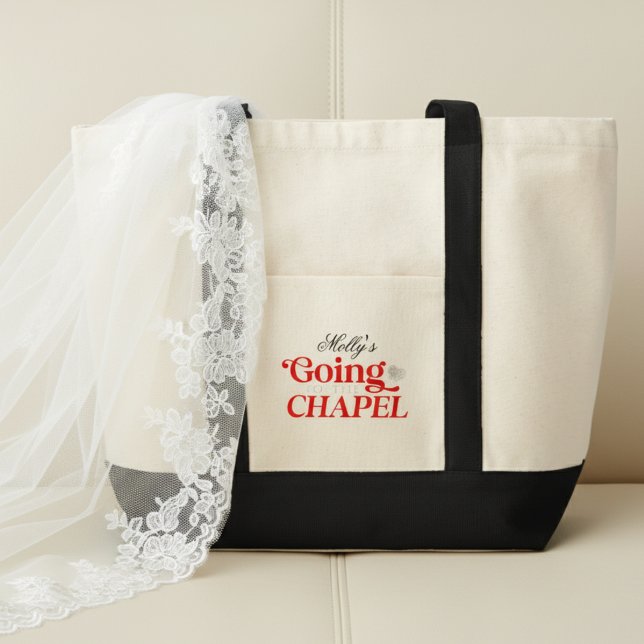 Gå till Chapel i Röda Personligt bröllp Party Tygkasse (Get the crew together in style with this trendy "I Do Crew" design!)