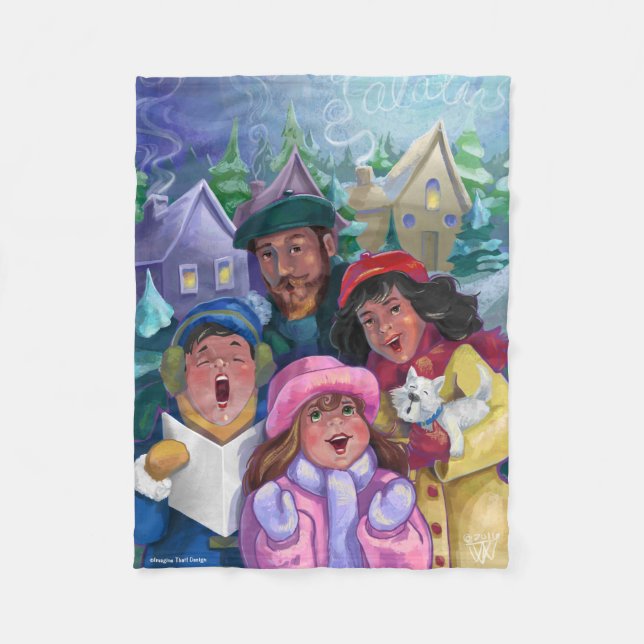 Gå till en Caroling Illustration Fleecefilt (Framsidan)