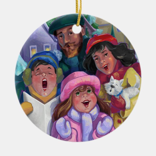 Gå till en Caroling Illustration Julgransprydnad Keramik (Framsidan)