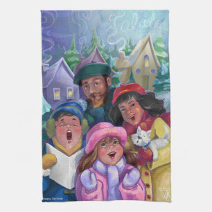 Gå till en Caroling Illustration Kökshandduk
