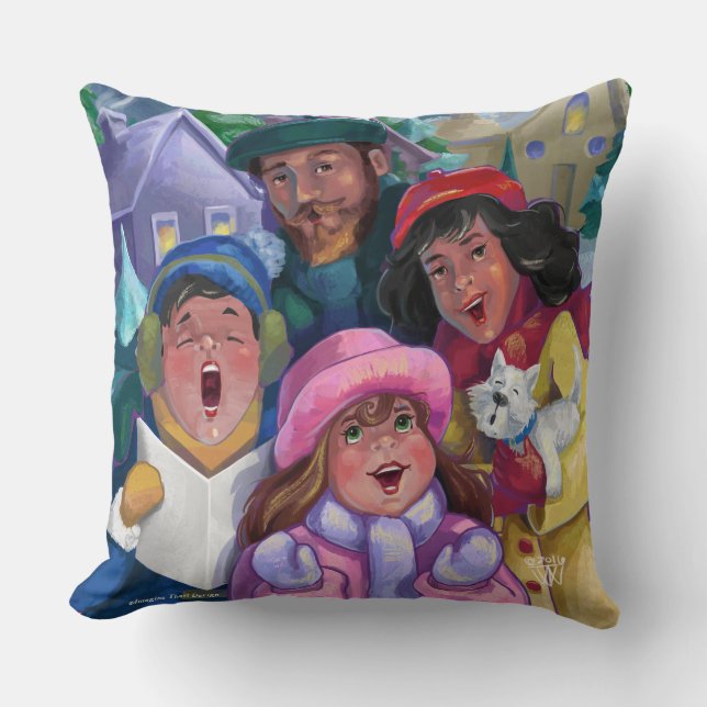 Gå till en Caroling Illustration Kudde (Framsida)