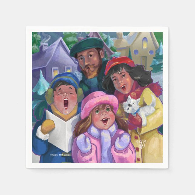 Gå till en Caroling Illustration Pappersservett (Framsidan)