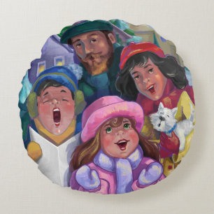 Gå till en Caroling Illustration Rund Kudde
