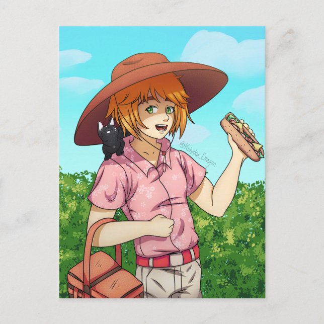 Gå till en Picnic med en katt Vykort (Framsida)