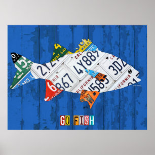 Gå till Fiske Recycled Vintage License Plate Art Poster