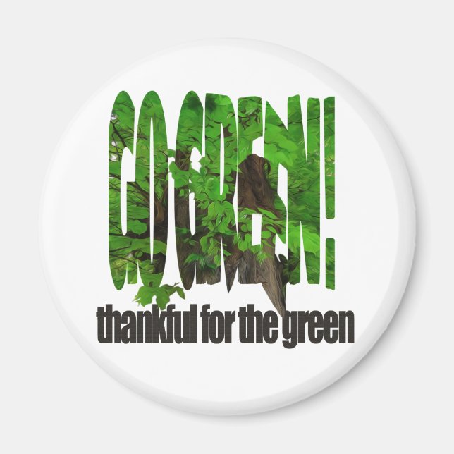 Gå till Green Old Träd Thick Grenar Grönt och Sol Magnet (Framsidan)
