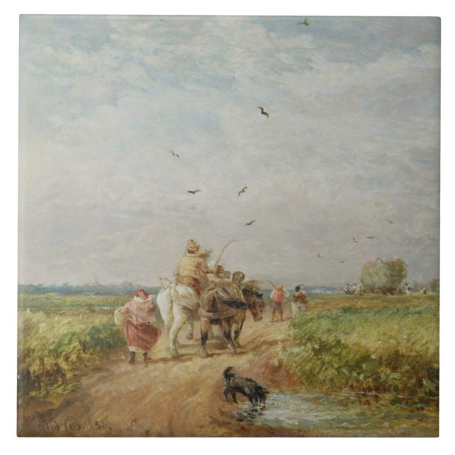 Gå till hayfielden, 1853 (olja på millboard) kakelplatta (Framsidan)