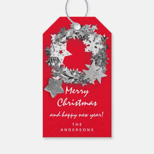 Gå till Helgdag Gift Lycklig, nyårslösning med Grå Presentetikett (Framsidan)