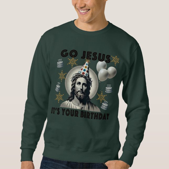 Gå till Jesus på din födelsedag Lång Ärmad Tröja (Framsida)