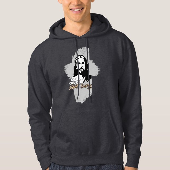 Gå till kyrkan! Herregud! Christian Preacher Hoodie (Framsida)