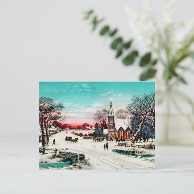 Gå till kyrkan, Jul Kväll av J. Hoover & Son Vykort (Stående Fram)