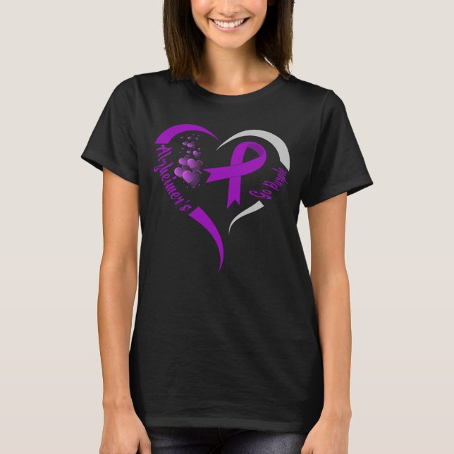 Gå till lila Alzheimers medvetandehöjande hjärta T Shirt (Framsida)