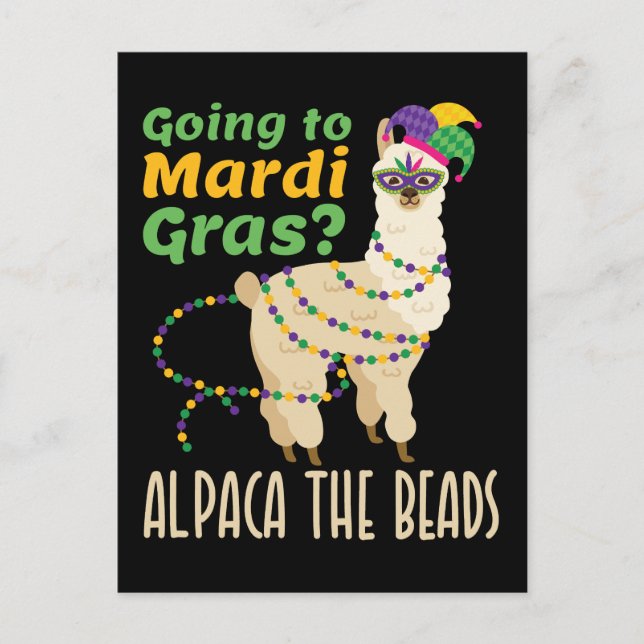 Gå till Mardi Gras Alpaca i Pärlor Vykort (Framsida)
