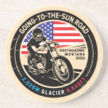 Gå till motorcykeln Sol Road Montana Underlägg<br><div class="desc">Vägen till Sol utförd i en vintage,  ett plågat stil emblem. Det är en berömd-scenenhet i Montana och Glacier National Park.</div>