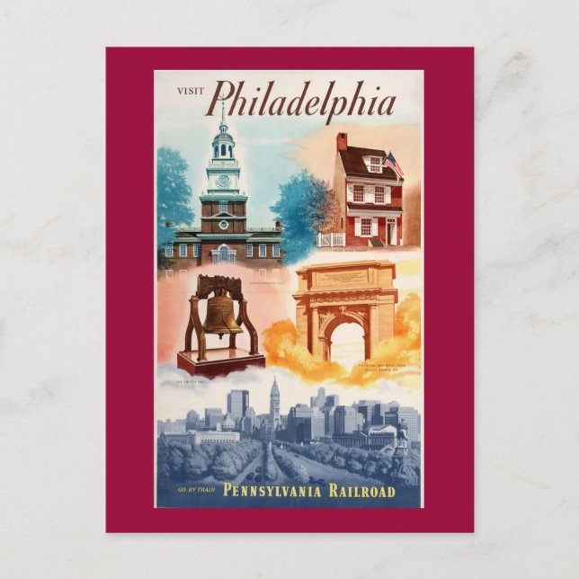Gå till Phila.on Pennsylvania Railroad Postcard Vykort (Framsida)