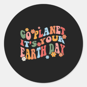 Gå till planeten på din jorddag Retro Groovy Runt Klistermärke