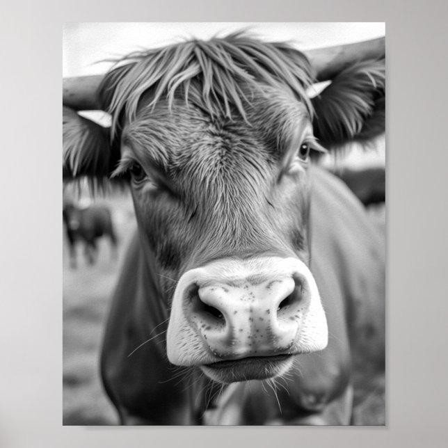 Gå till Ranch Cow Black and White Poster (Framsidan)