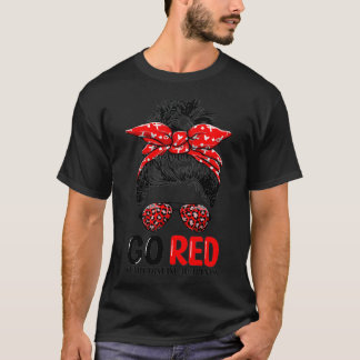 Gå till Red Messy Bun Women in Februeart Disease T Shirt